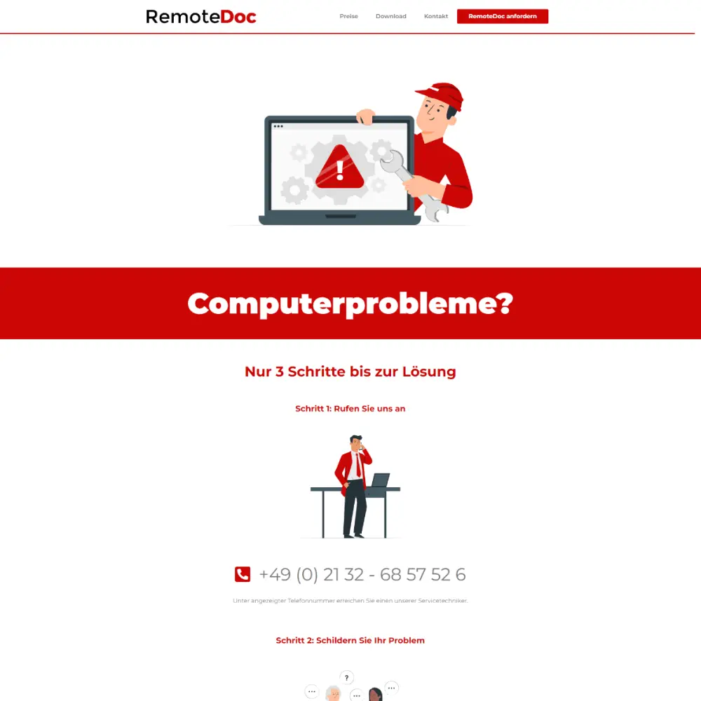 Bild der Website des Computer Dienstleisters RemoteDoc